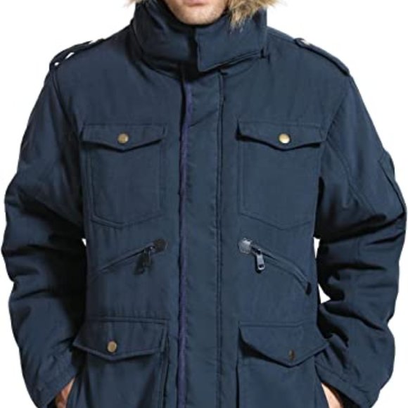 NEW Yozai Men's Winter Jacket Military Warm Fleece Coat Detachable Hood XL blue - Picture 3 of 6